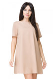 Elegant Trapeze Dress with Short Sleeves and Rounded Hem