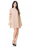 Elegant Trapeze Dress with Short Sleeves and Rounded Hem