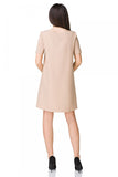 Elegant Trapeze Dress with Short Sleeves and Rounded Hem