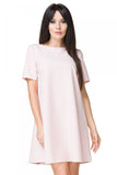 Elegant Trapeze Dress with Rounded Hem and Short Sleeves