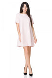Elegant Trapeze Dress with Rounded Hem and Short Sleeves