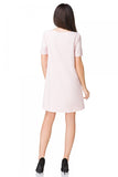 Elegant Trapeze Dress with Rounded Hem and Short Sleeves