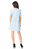 Elegant Trapeze Dress with Short Sleeves and Rounded Hem