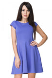 Flared Cotton Knit Dress with Boat Neckline and Short Sleeves