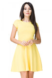 Flared Cotton Knit Dress with Boat Neckline and Short Sleeves