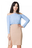 Elegant Tied Neck Blouse with 7/8 Sleeves and Pleats