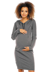 Functional Maternity & Nursing Dress with Hood and Pockets - grey / S