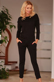 Elegant Viscose Pyjama Set with Charming Frills and Pockets