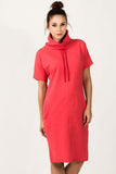 Loose Knitted Sweatshirt Dress with Turtleneck and Pockets