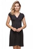 Deep V Neck Knitted Dress with Flared Bottom and Raw Sleeves
