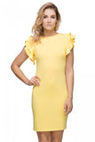Knitted Dress with Frill Sleeves and Welt Neckline