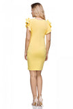 Knitted Dress with Frill Sleeves and Welt Neckline