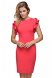 Chic Knitted Dress with Frill Detail and Welt Neckline