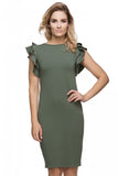 Knitted Dress with Frill Sleeves and Stylish Neckline