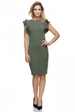 Knitted Dress with Frill Sleeves and Stylish Neckline