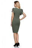 Knitted Dress with Frill Sleeves and Stylish Neckline
