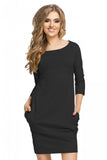 Sporty Boat Neck Dress with Seam Pockets and Raw Edges