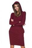 Knitted Hooded Sports Dress with Pockets and Contrast Detail