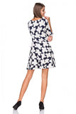 Flared Knit Dress with Delicate Boat Neckline and 3/4 Sleeves