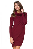 Knitted Sweatshirt Dress with Double Turtleneck and Ribbing