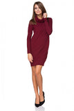 Knitted Sweatshirt Dress with Double Turtleneck and Ribbing