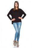 Kimono Cut Cotton Knit Sweatshirt with Boat Neckline