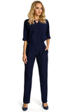 Elegant Casual Jumpsuit with Loose Top and Belt Darts