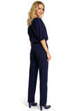 Elegant Casual Jumpsuit with Loose Top and Belt Darts