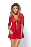 Red Front-Tied Nightgown with Lacy Top and 3/4 Sleeves