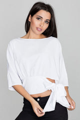 Airy Tie-Waist Blouse for Summer Days - white / L