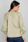 Chic Button-Up Blouse with Puff Sleeves and Pointed Neckline