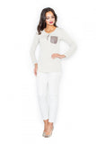 Eco-Leather Contrast Pocket Long Sleeve Blouse