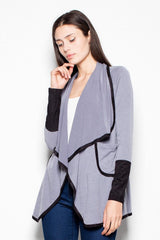 Elegant Unbuttoned Women's Sweater with Padded Collar - grey / S