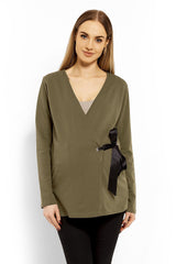 Adjustable Envelope Neckline Blouse in Soft Cotton - green / XXL