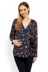 Adjustable Envelope Neckline Blouse for Post-Pregnancy Wear - navy blue / S/M