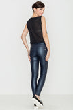 Glossy Waxed Knit Trousers with Straight Legs and Pockets