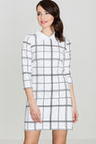 Geometric Check Midi Dress with Decorative Collar & Sleeves