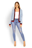 Chic Unbuttoned Jacket with Contrasting Piping