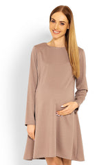 Loose-Fitting Long Sleeve Trapezoidal Dress - beige / L/XL