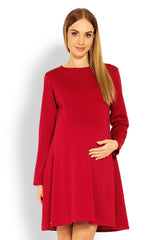 Trapezoidal Long Sleeve Loose-Fitting Dress - red / S/M