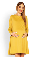 Loose-Fitting Long Sleeve Trapezoidal Dress - yellow / XXL