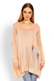Puffy Hooded Sweater with Decorative Holes - Oversized Style