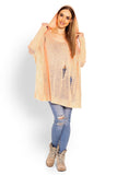 Puffy Hooded Sweater with Decorative Holes - Oversized Style