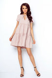Elegant Flared Dress with Bow Tie Neckline and Frills