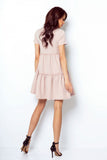 Elegant Flared Dress with Bow Tie Neckline and Frills