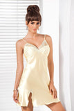 Elegant Satin Chemise with Floral Embroidery and Slit