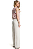 Wide Leg Trousers with Pockets and Front Zip Closure