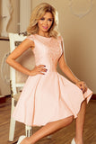 Peach Flared Dress with Lace Detail