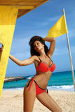 Feminine Two-Piece Swimsuit with Lace Trim and Push-Up Design