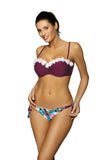 Romantic Two-Piece Swimsuit with Floral Trim and Push-Up Design